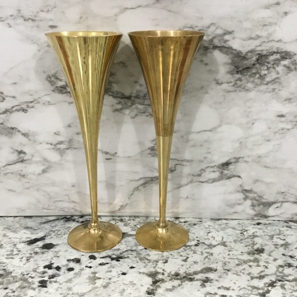 Vintage Brass Wine  Goblets Pair